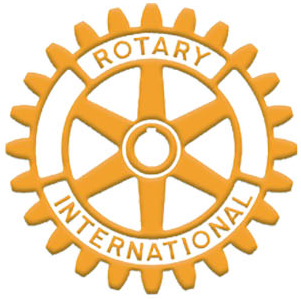 Rotary International logo featuring a yellow gear with the text "ROTARY" and "INTERNATIONAL," symbolizing community service and local engagement.
