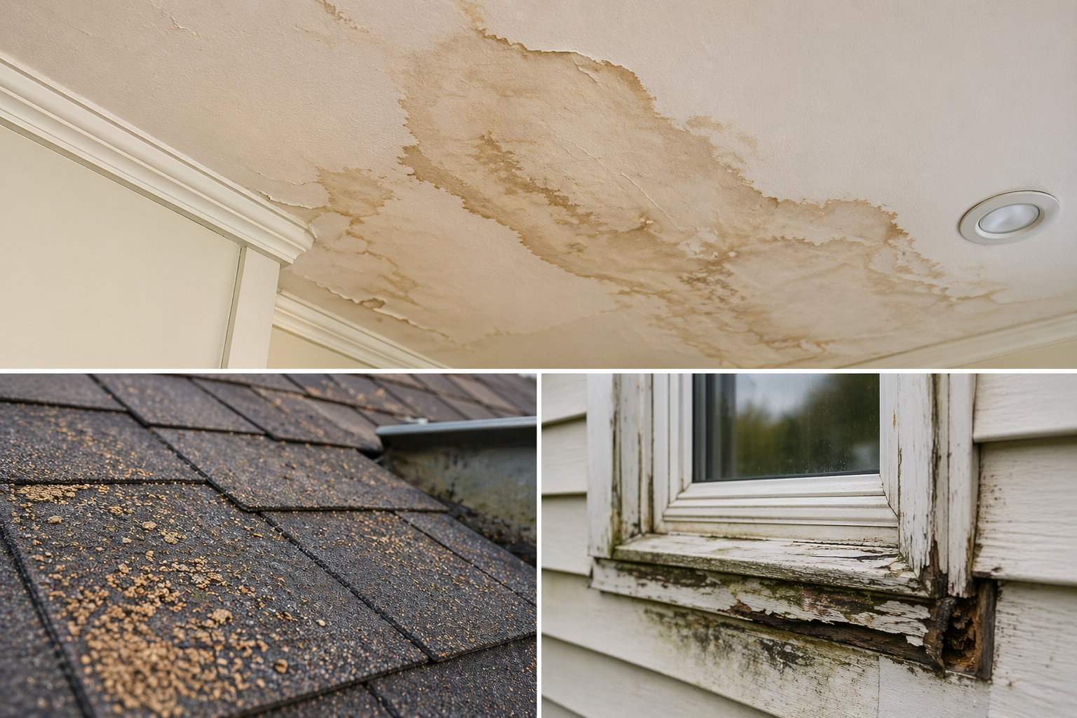 Ceiling water stain caused by roof leak